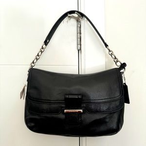 Coach Madison flap leather bag in black. NWT